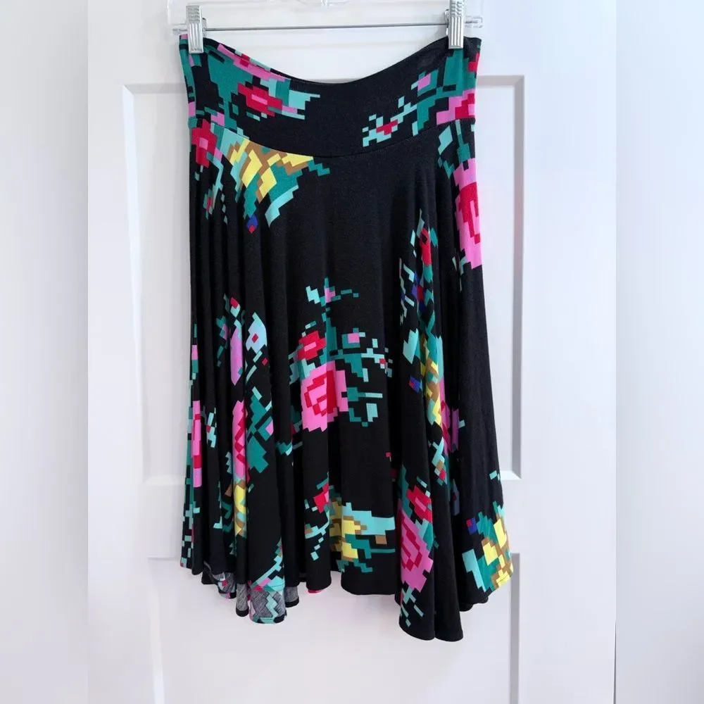 RicRac x Urban Outfitters Asymmetrical Hem Pixel Floral Swing Skirt- SZ L